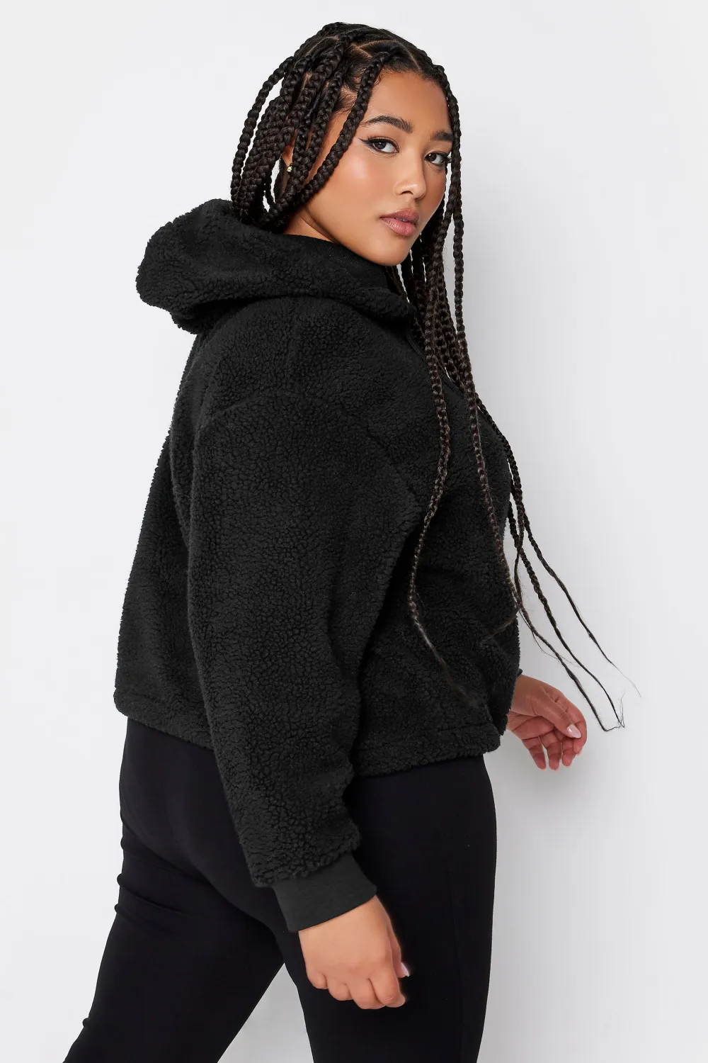 YOURS Curve Grey Camo Print Cropped Fleece Hoodie