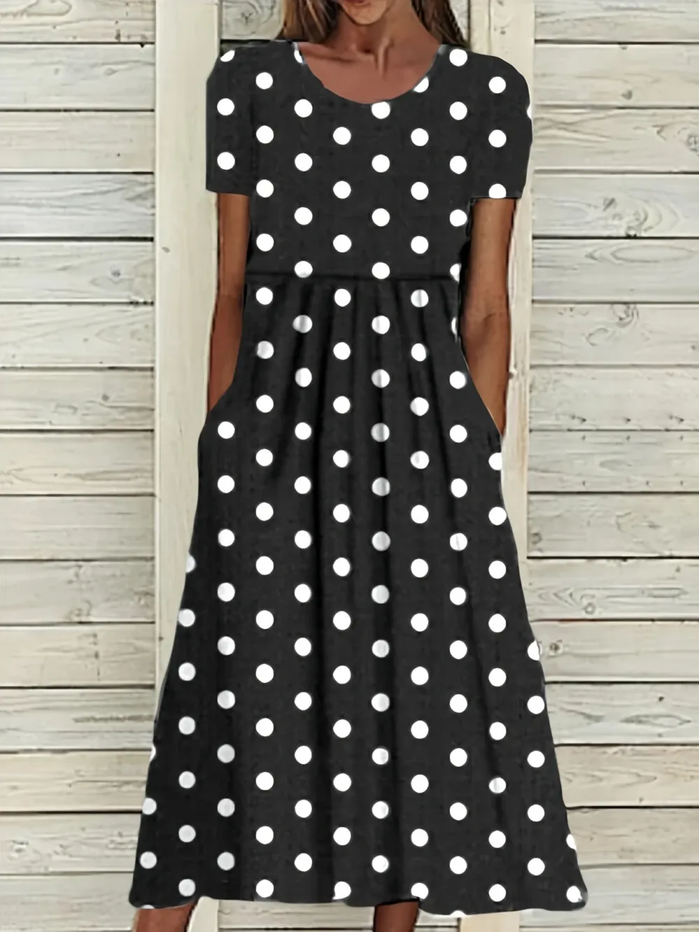 Long Length Polka Dot Print Midi Dress