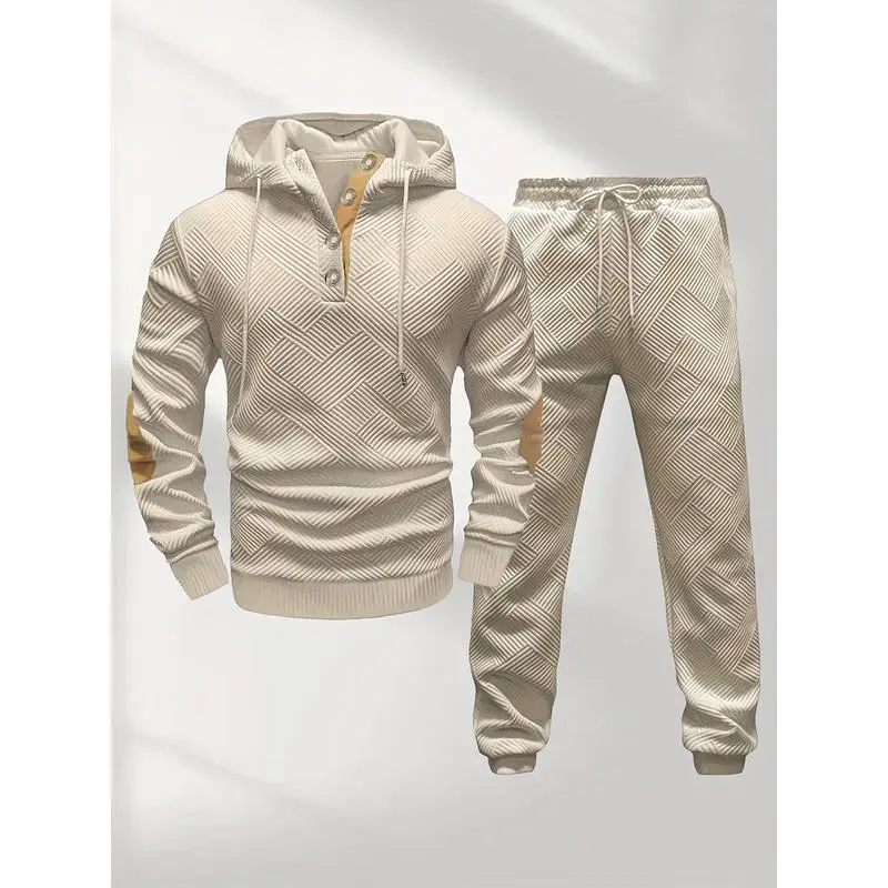 Men's Knitted Jacquard Casual 2-Piece Sweat Set