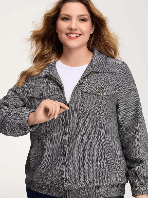 Ribbed Texture Chest Flaps Zipper Jacket