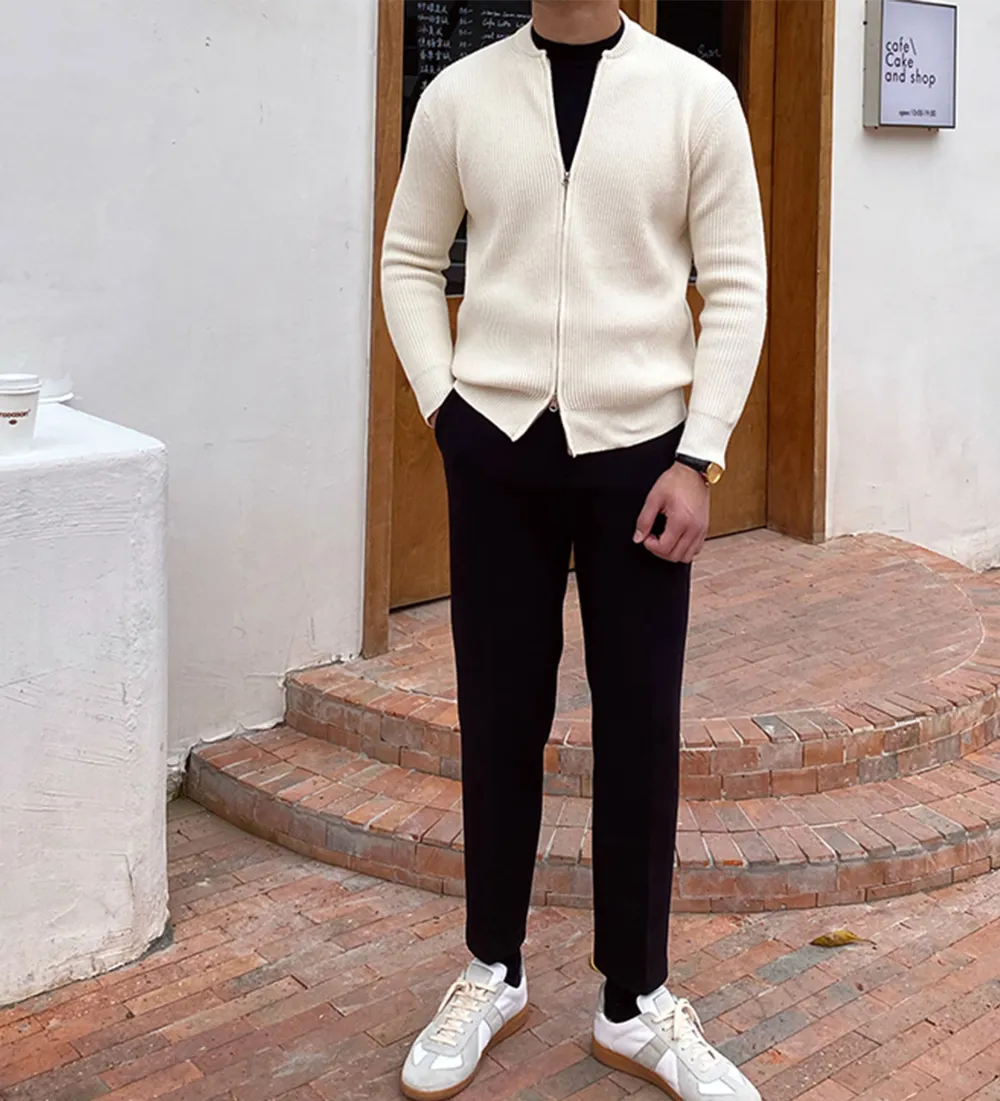 Gentleman's Elegant Plain Zipper Sweater Coat
