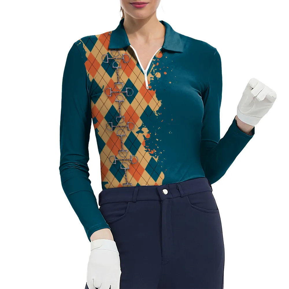 Women's Riding Style Horse Bibs Print Long Sleeve Casual Lapel Shirt