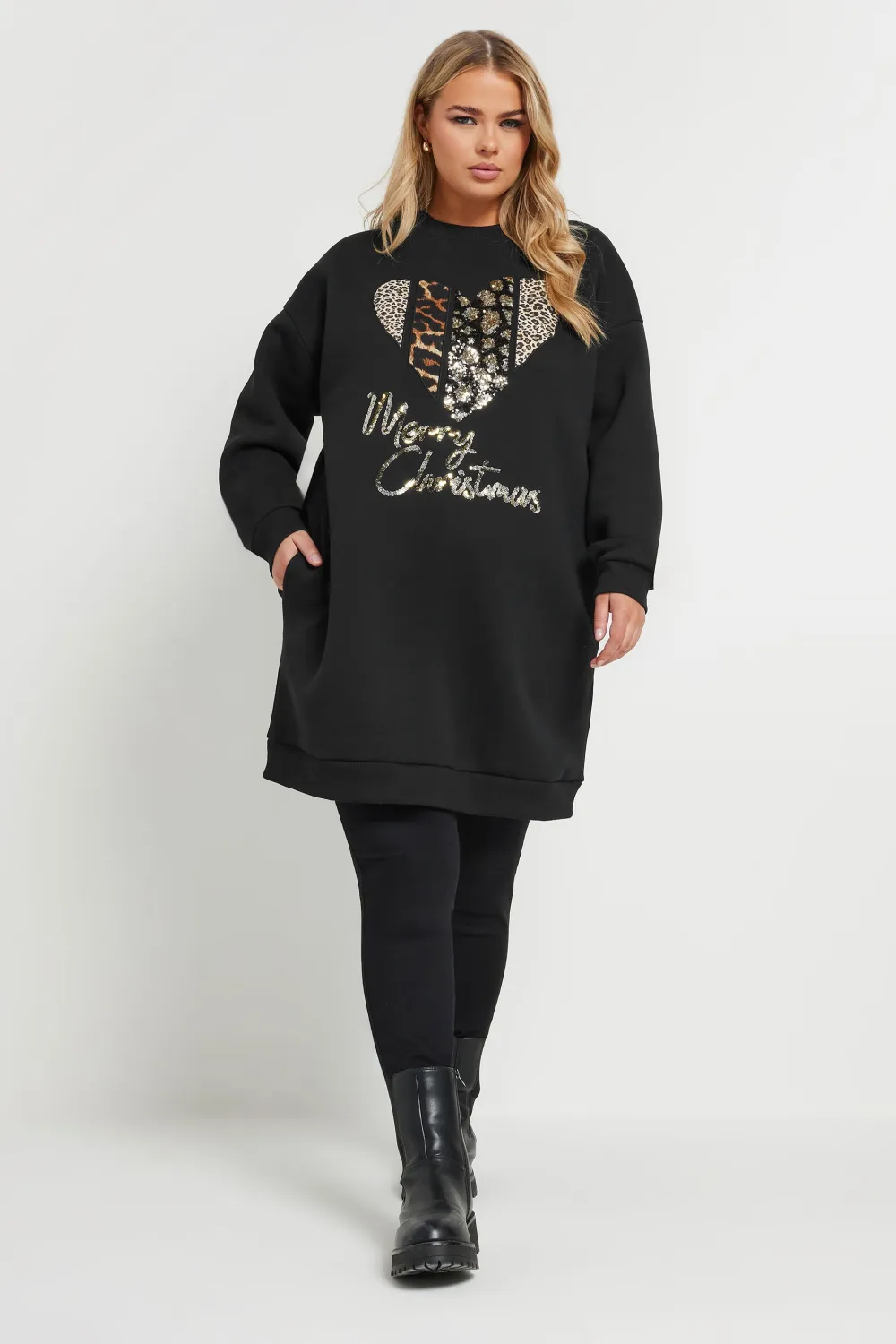 YOURS Curve Black 'Merry Christmas' Graphic Sweatshirt Dress