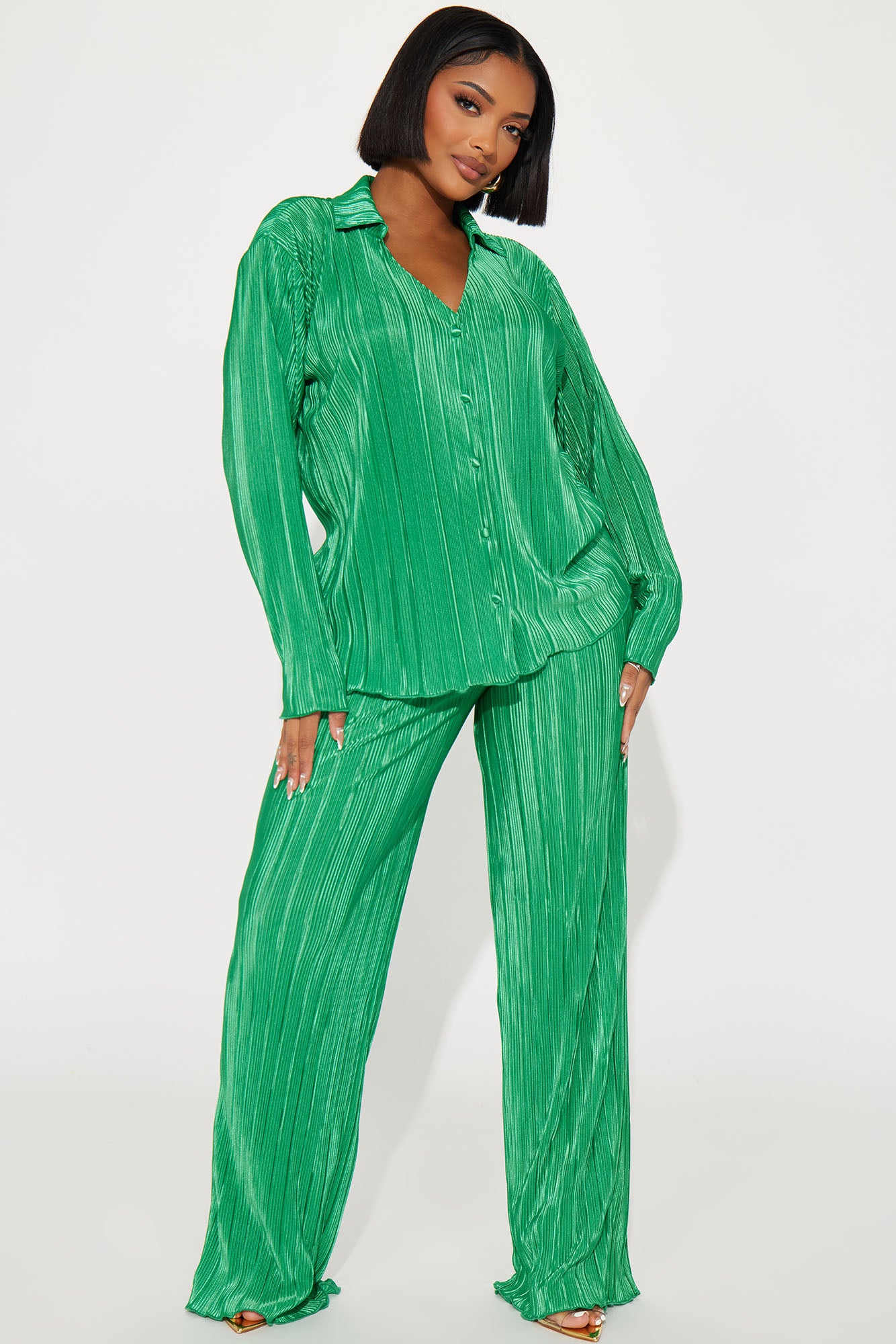 If It Plisse You Pant Set - Kelly Green