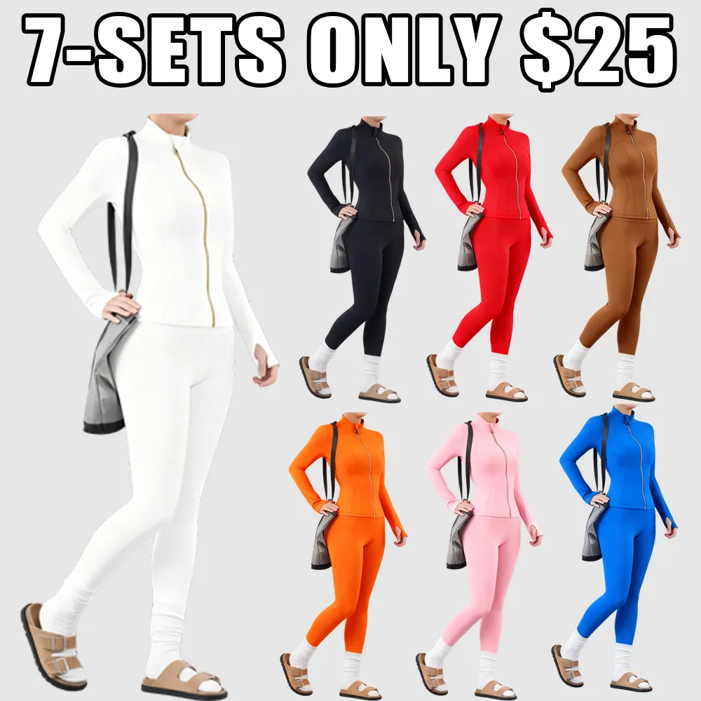 Women's Solid Zip Up Jacket & High Waist Leggings Tracksuit Set