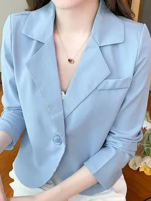 Plain Long Sleeve Casual Lapel Collar Blazer