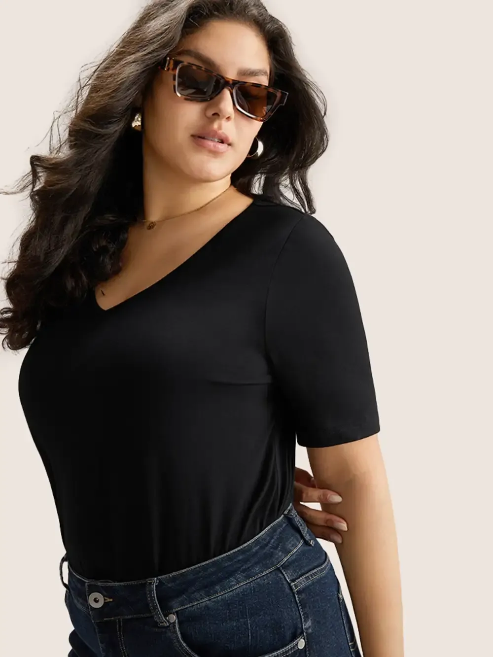 Cotton V Neck Plain Basic T-Shirt