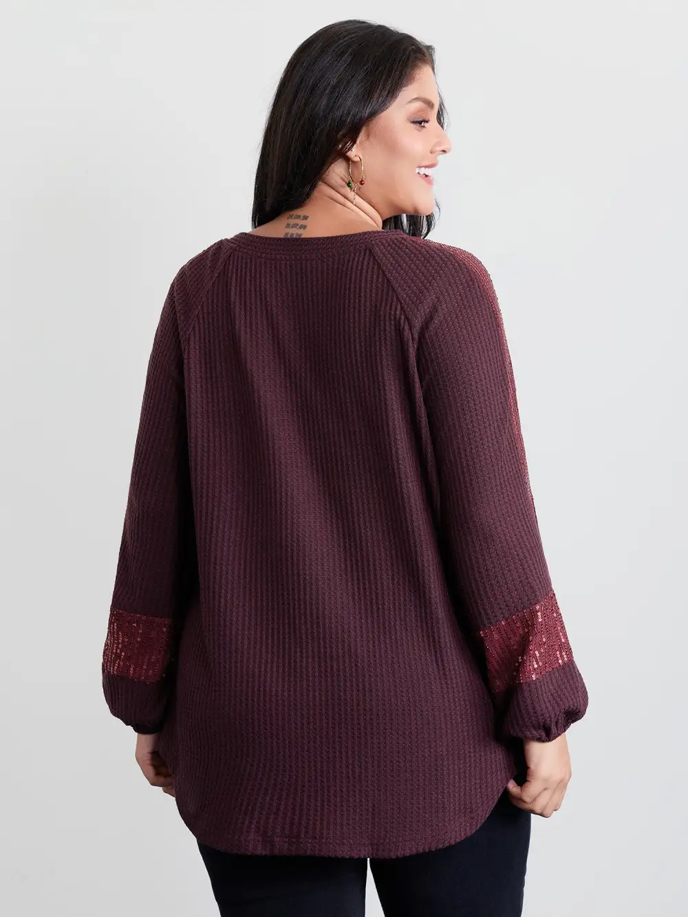 Textured Curvy Hem Relaxed-Fit Spliced T-Shirt