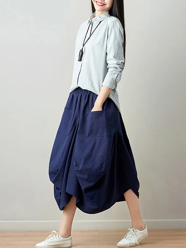 Artistic Retro Ramie Cotton 6 Colors Loose Irregular Elasticity Skirt