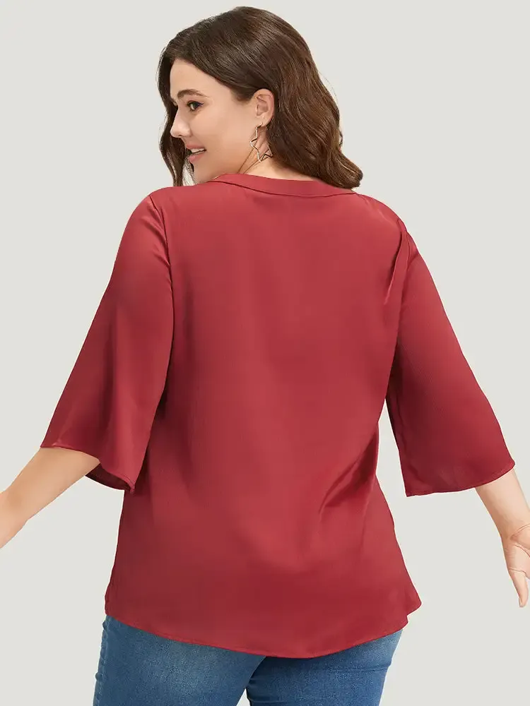 Anti-Wrinkle Plain Buckle Detail Neck Cut Out Blouse