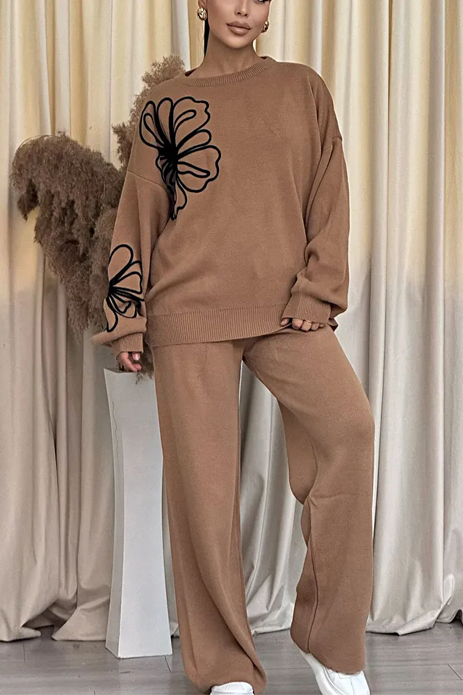 Women's Fashion Loose Floral Pattern Top & Pants Two-Piece Set