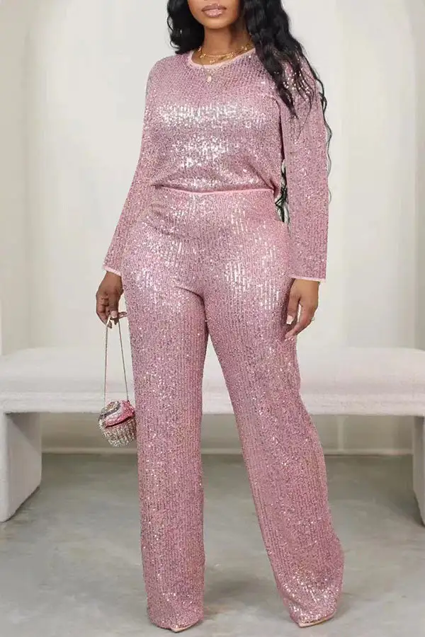 Sequin Round-Neck Pant Set