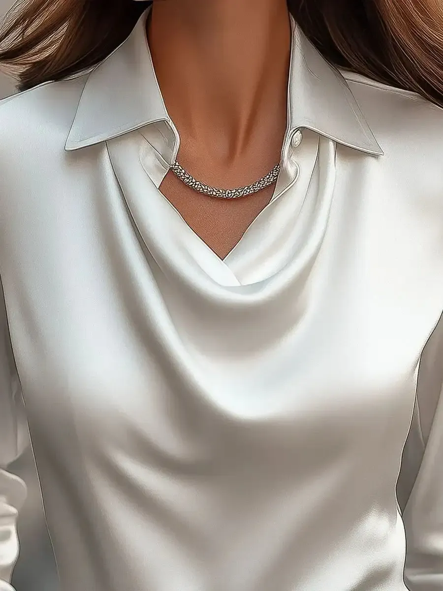 Vanaya | Elegant White Satin Blouse With Draped Neckline