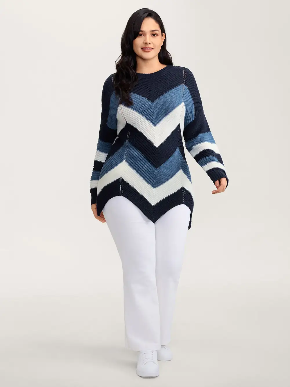 Round Neck Colorblock Asymmetrical Hem Pullover