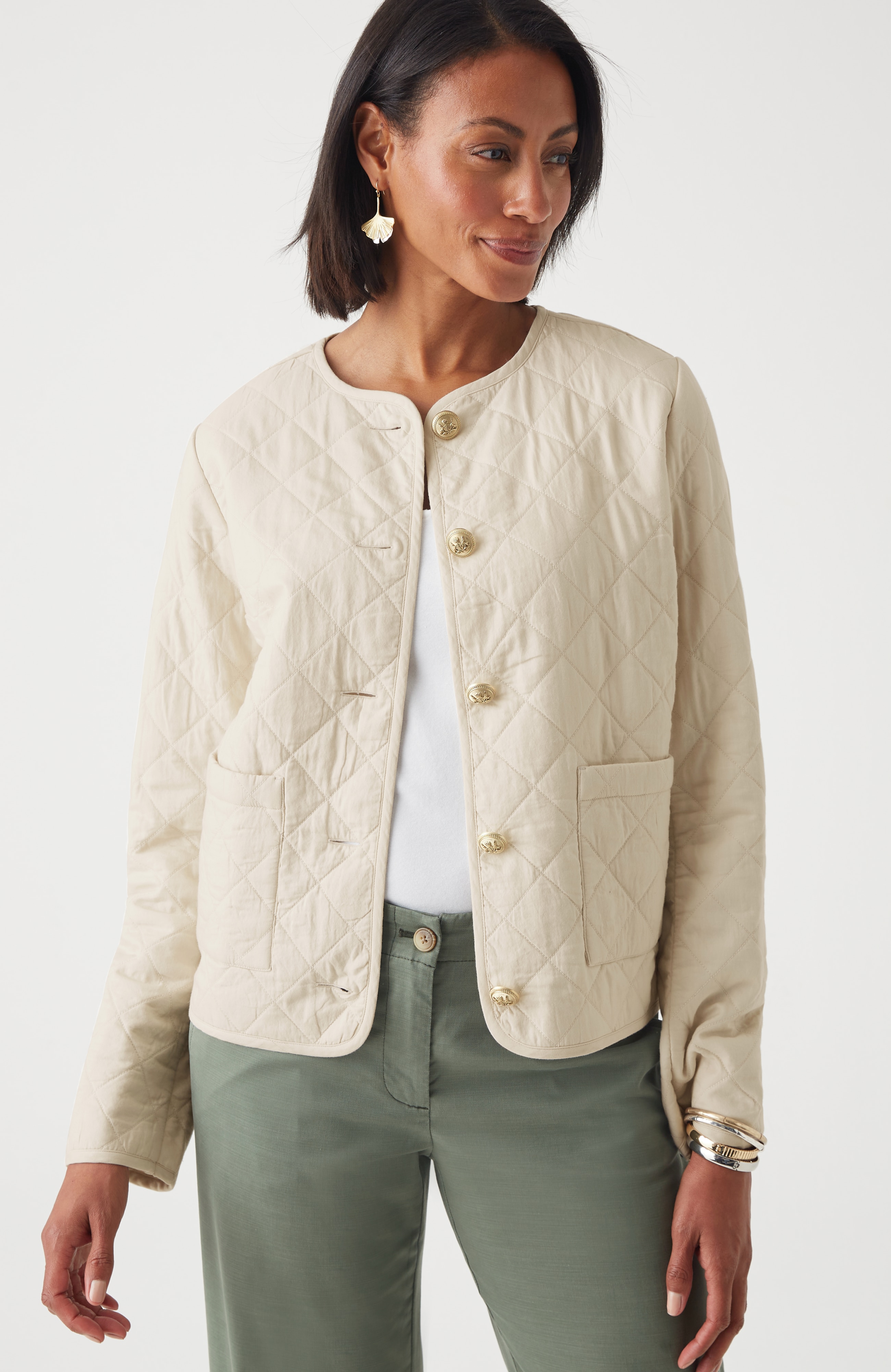 Diamond-Quilted Curved-Hem Jacket