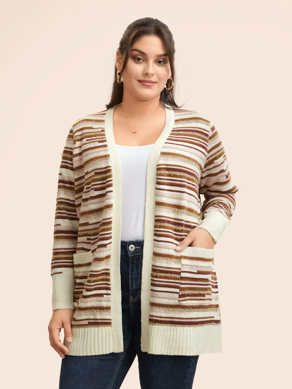 Striped Kimono Collar Pocket Cardigan