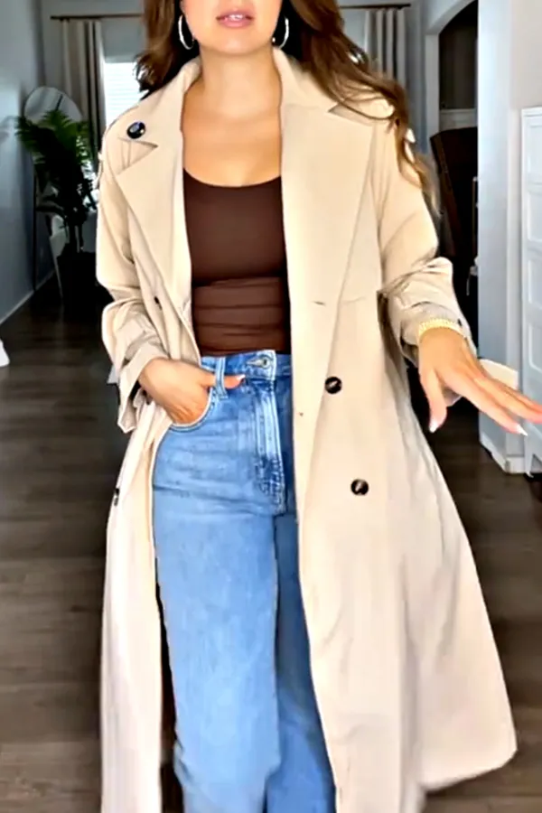 Women's solid color casual trench coat