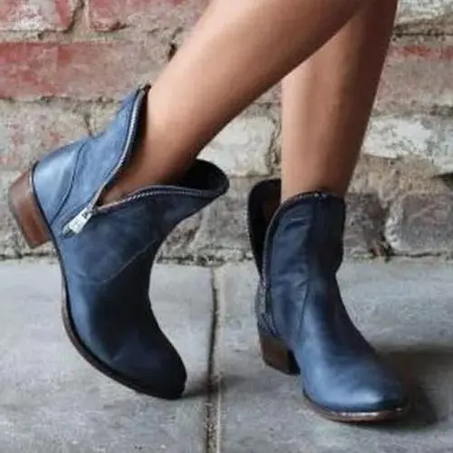 Women's Zipper Ankle Boots Low Heel Boots