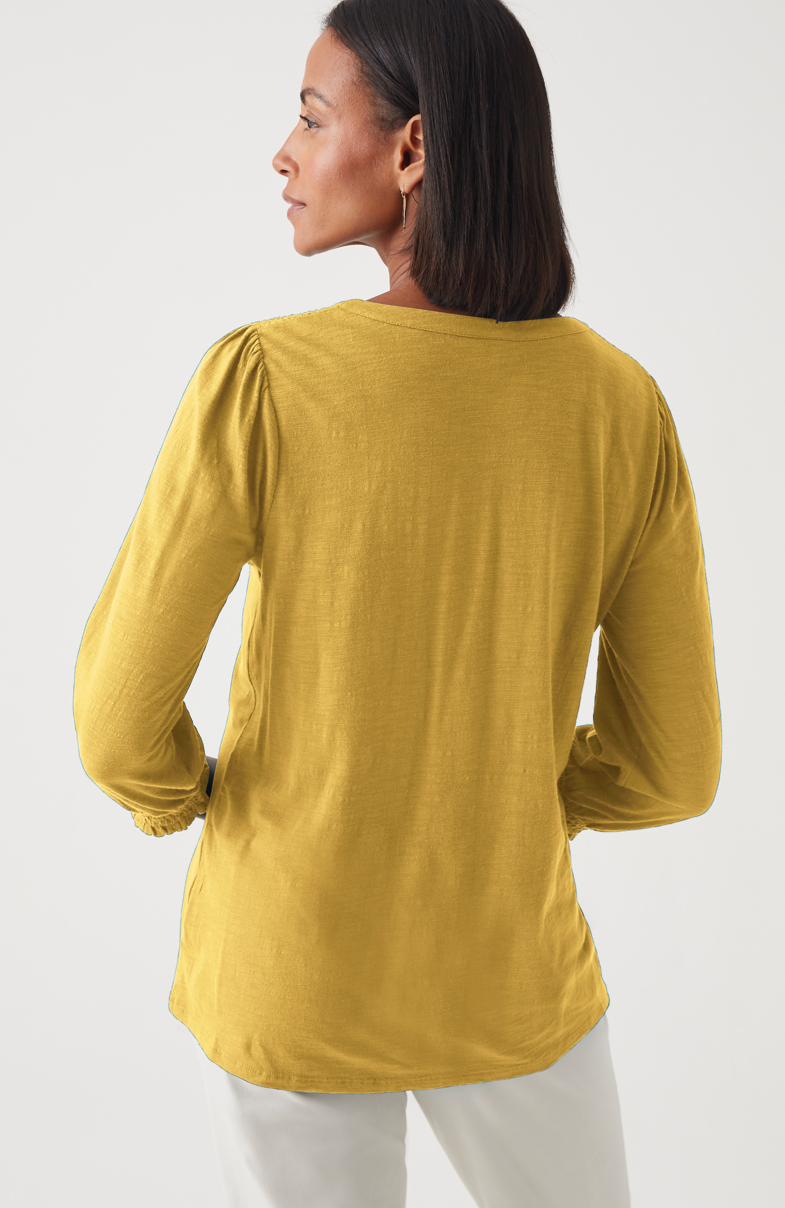 Smocked-Sleeve Henley Top
