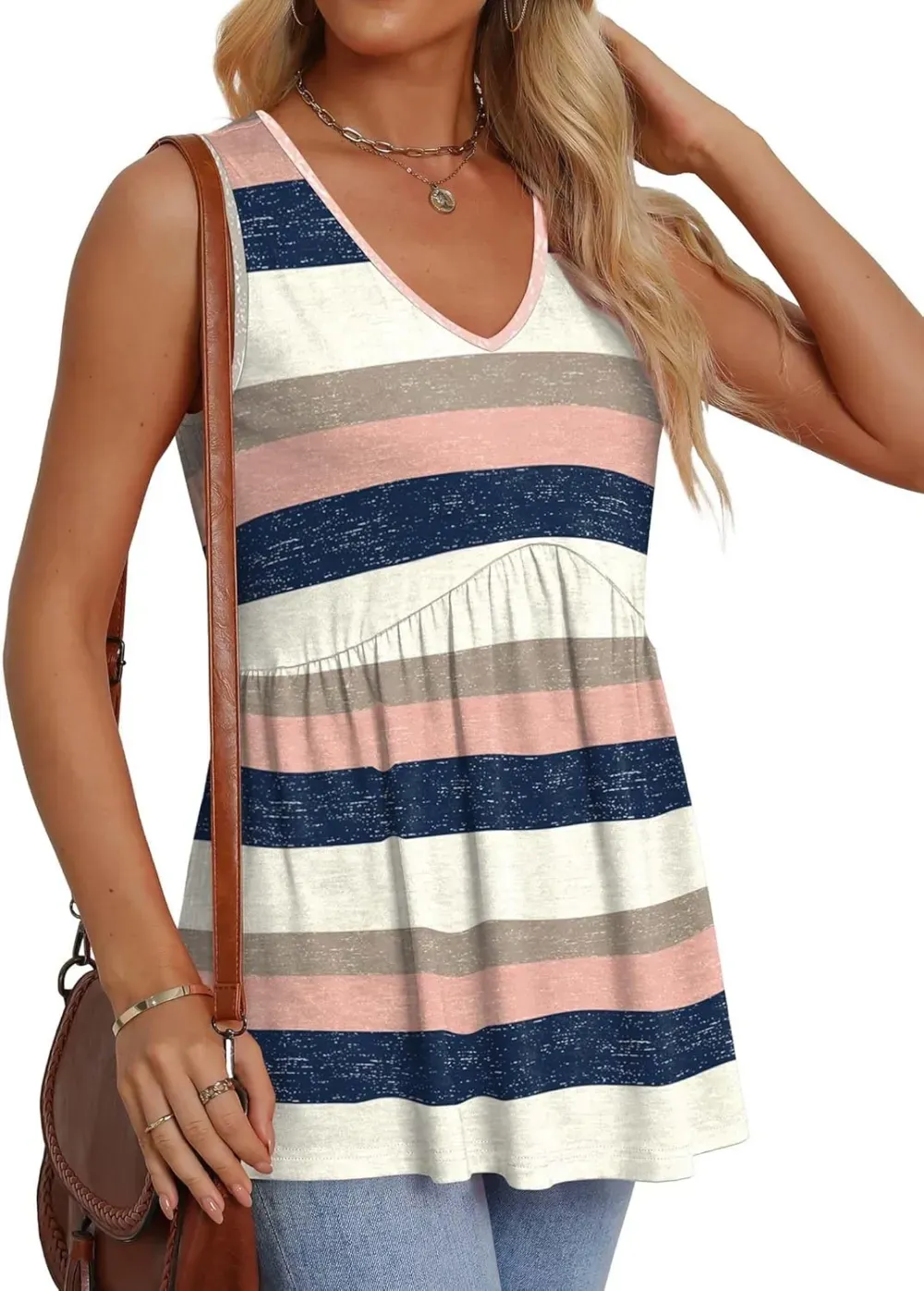 📣Women Dressy Sleeveless V Neck Babydoll Tank Tops