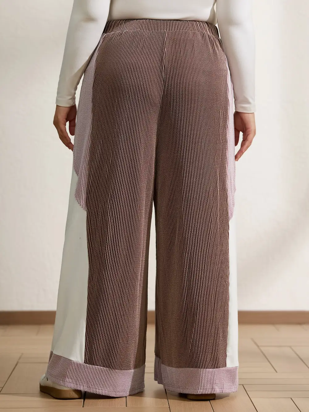 Colorblock Waist Drawstring Wide-Leg Pants