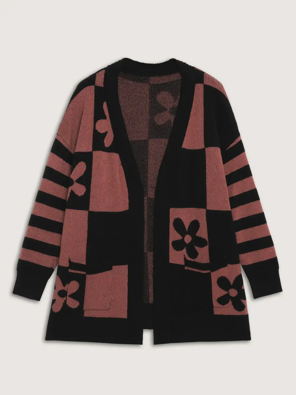 Supersoft Checkered Floral Superstretchy Knit Cardigan