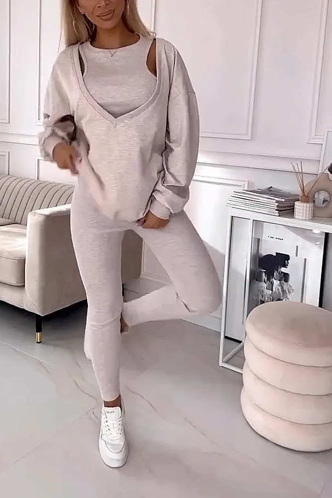 Women's Solid Color Tank Top Pants 3-Piece Set Pants