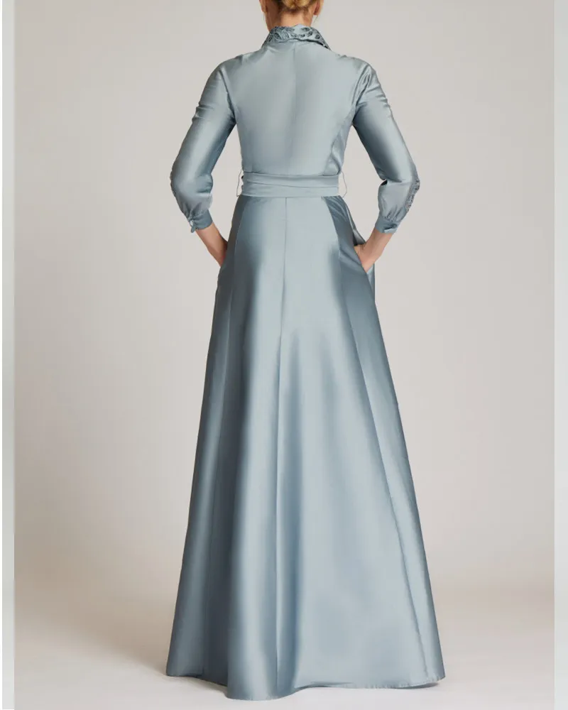 Gown shirt collar maxi dress bow