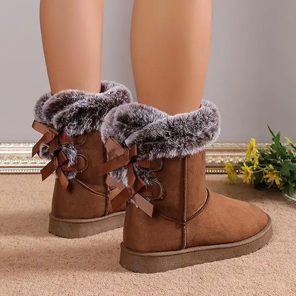 Women's Fashionable Furry Bow Thick Sole Snow Boots 27354078S