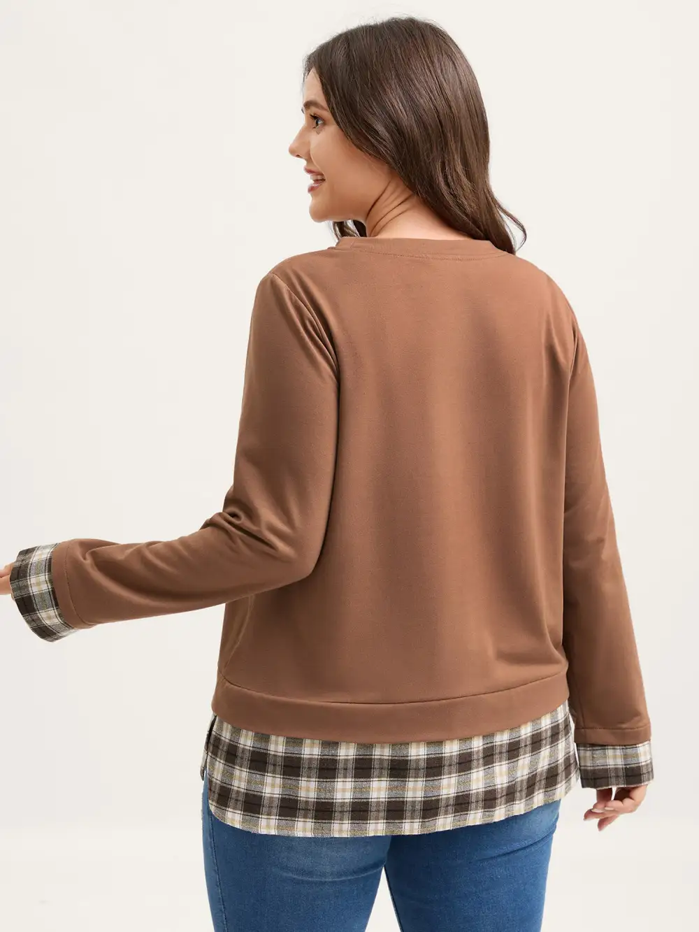 Plaid Color Contrast Spliced Sweatshirt