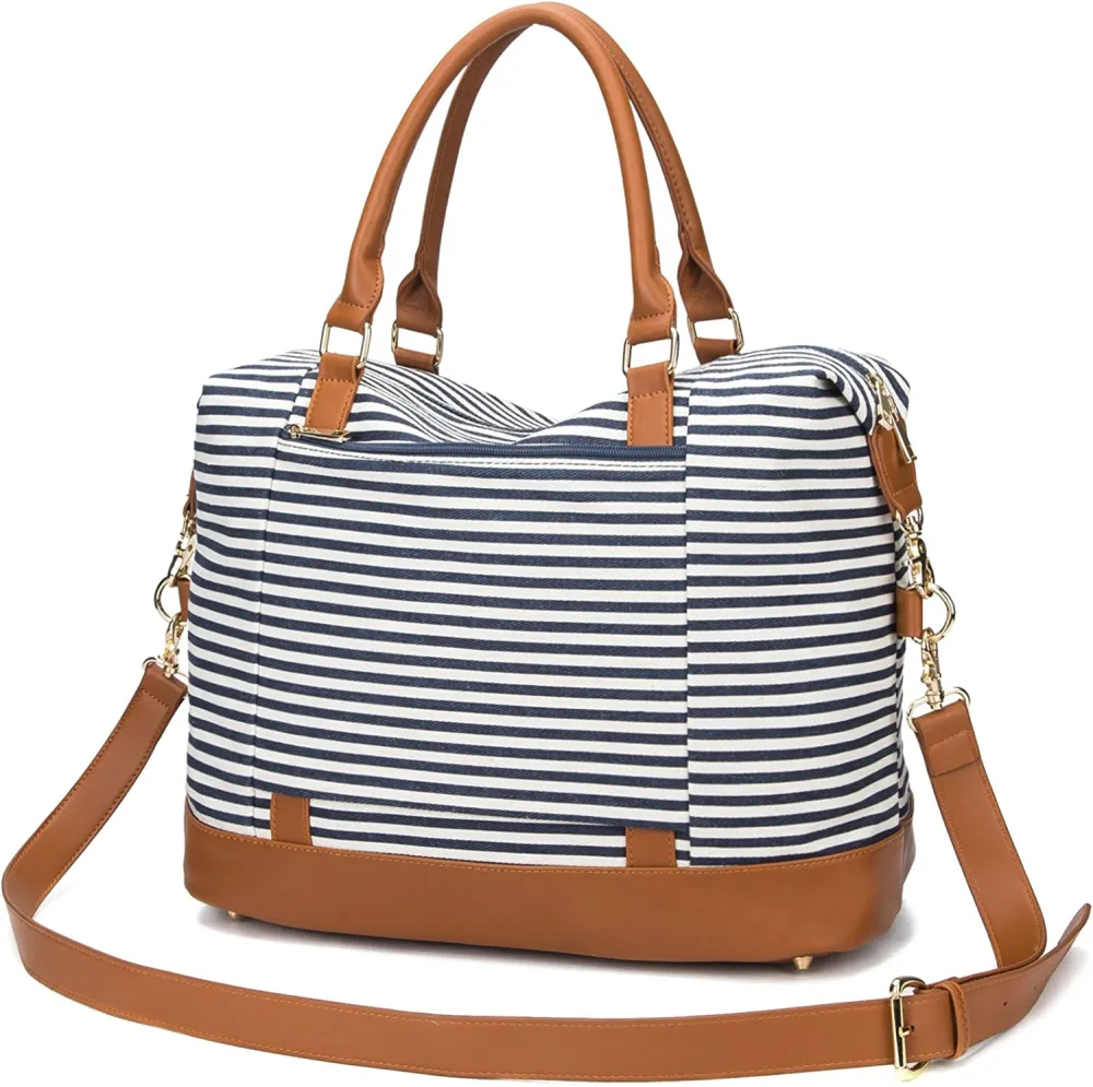 Ladies Canvas Weekender Bag Overnight Carry-on Tote Duffel in Trolley Handle