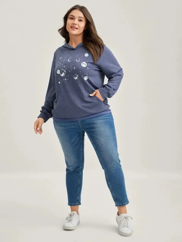 Celestial Print Solid Hoodie