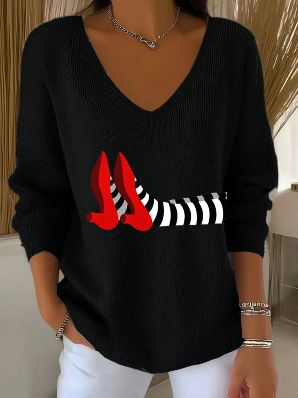 Casual Cotton Halloween V Neck Sweater