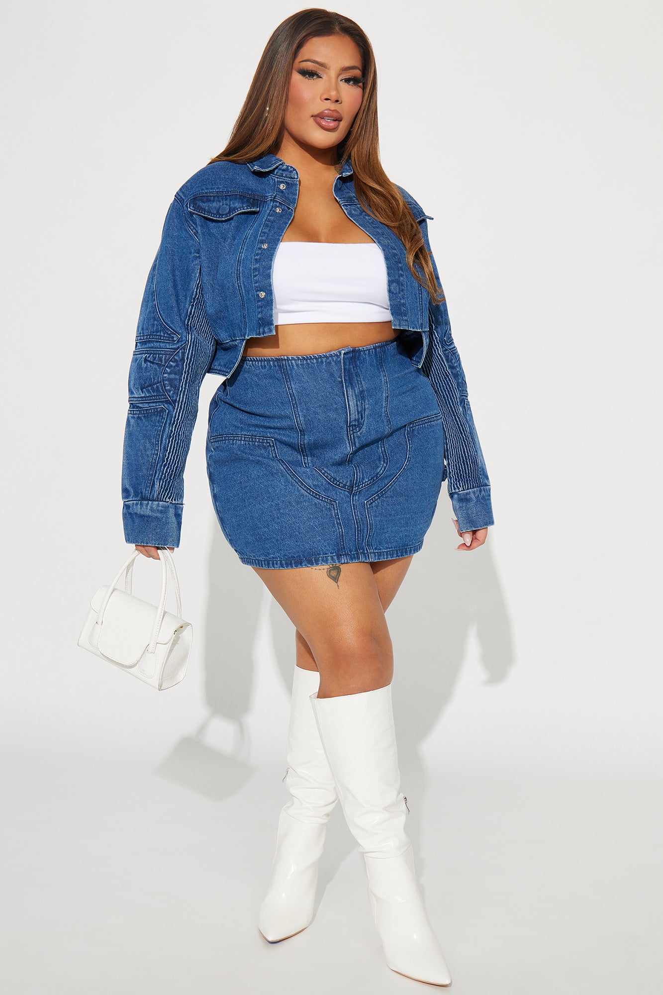 Sweet Escape Denim Skirt Set - Medium Wash
