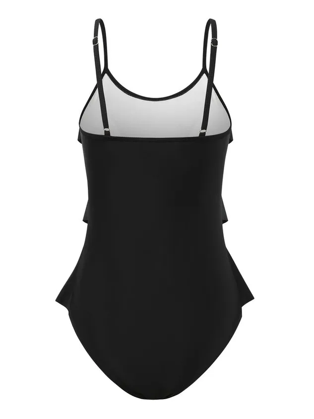 Simple Plain Flouncing Scoop Neck One Pieces Swimsuit