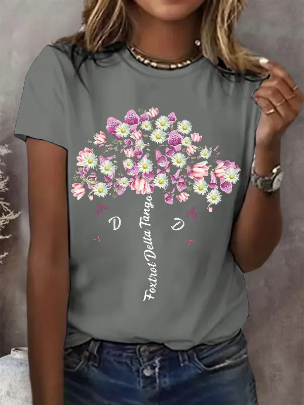 Women'S Fdt Flower Print Casual T-Shirt