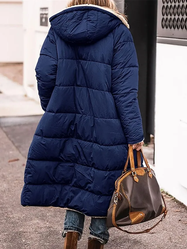 Women's Long Puffer Jacket Winter Fleece Parka  Reversible Thermal Warm Windproof Winter Coat Hooded Jackets