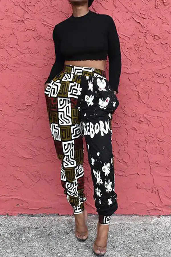 Geometric Print Patchwork Bloomers Pants