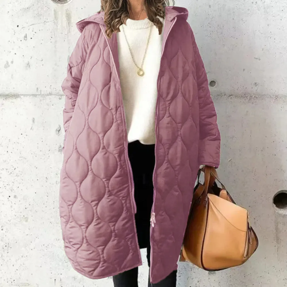Custom Logo Winter Ladies Long Quilted Diamond Plaid Loose Casual Bubble Puffer Down Jacket Coats