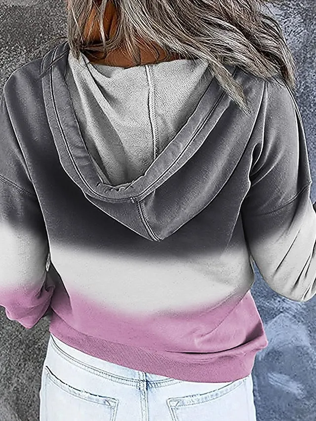 Women's Hoodie Sweatshirt Pullover Streetwear Casual Front Pocket Green Blue Purple Gradient Casual Hooded Long Sleeve S M L XL XXL