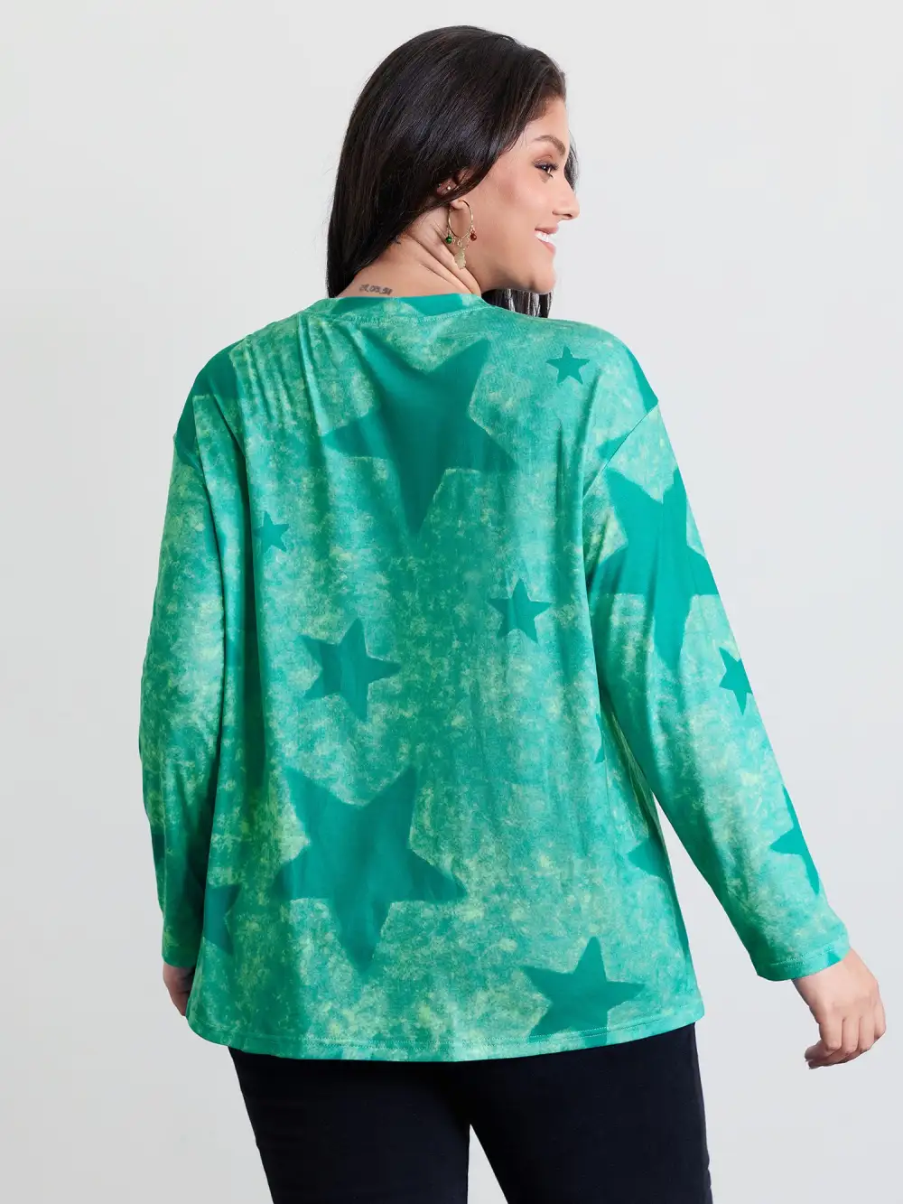 Color Gradient Star Print Relaxed-Fit T-Shirt