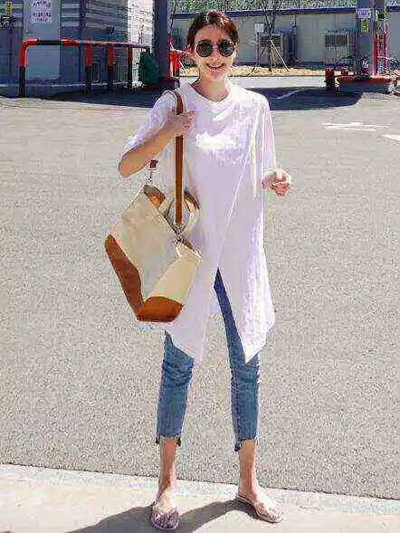 Solid Loose Simple Split-Front T-Shirt Top