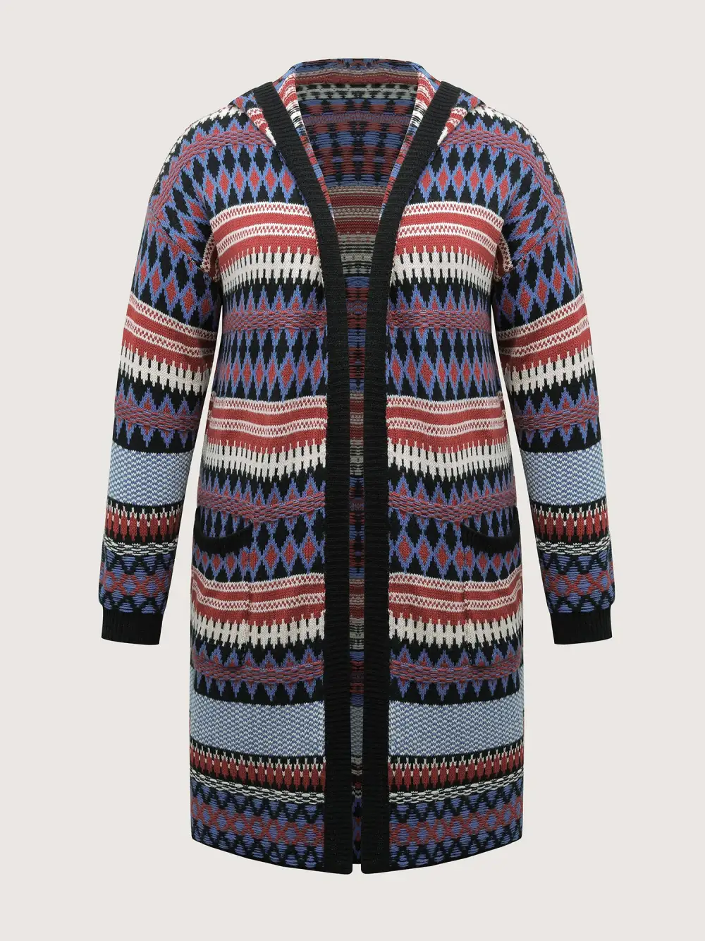Boho Stripe Pockets Hooded Long Knit Cardigan