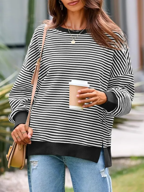 ✨Women's Oversized Sweatshirt Waffle Long Sleeve Split Pullover Tunic Tops