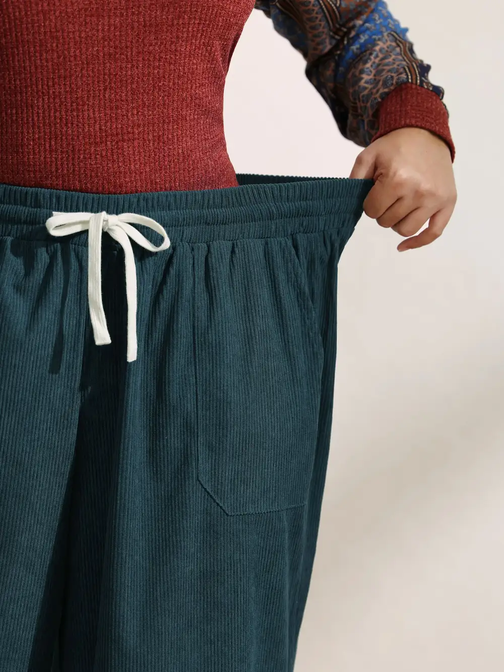 Textured Slit Drawstring Wide-Leg Pants