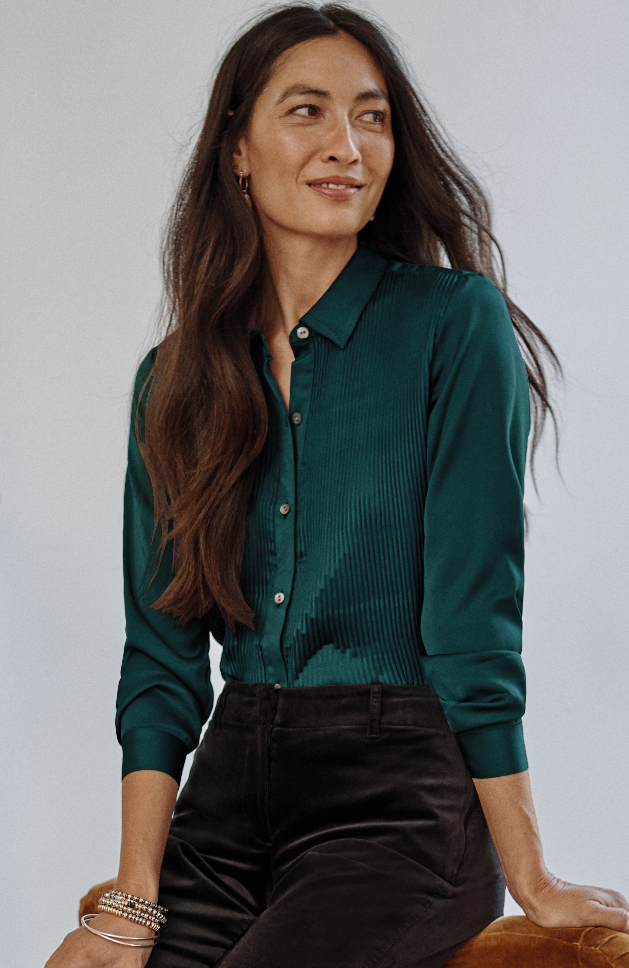 Pleated Satin Shirt