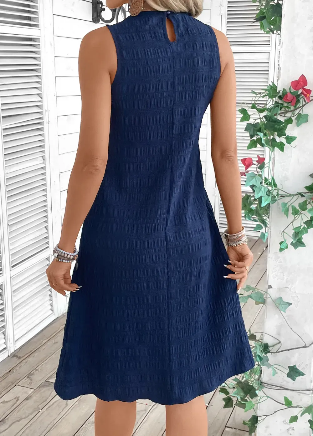 Navy A Line Sleeveless Round Neck Dress