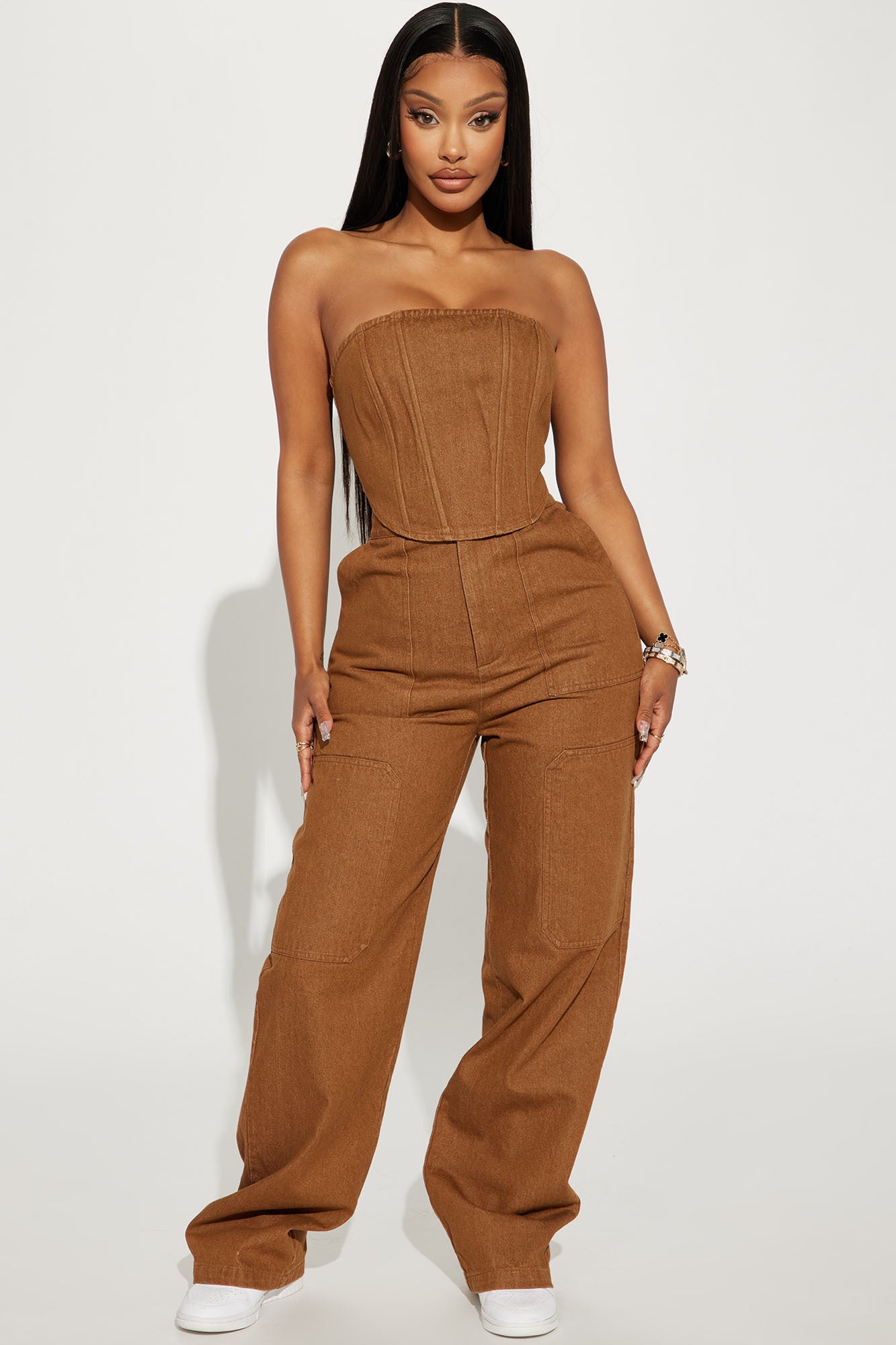 Danielle Denim Pant Set - Mocha