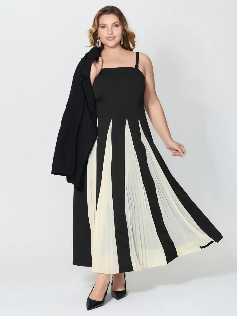 Stripes Color Contrast Detachable Straps Maxi Dress
