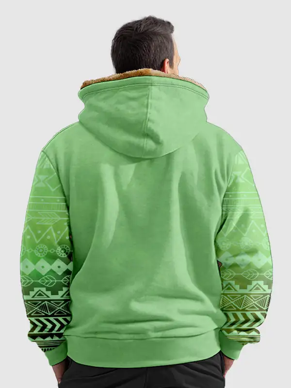 Men's Full Zip Western Print Fleece Hoodie Jacket
